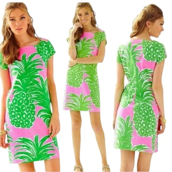 Lilly Pulitzer Loren Pink Green Pink Pout Flamenco Pineapple Knit Mini Dress - S - Picture 2 of 16